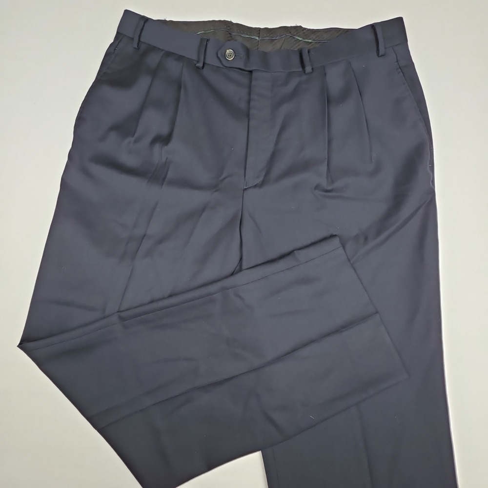VTG Lauren Ralph Lauren Wool & Cashmere Pleated Dress Pants Mens 35x32 Navy Blue